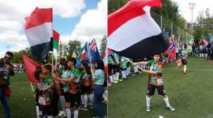 طفلان يمنيان يشاركان في افتتاح مونديال روسيا 2018