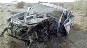 السيارة التي تعرضت لانفجار لغم أرضي في محافظة البيضاء