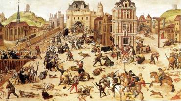 مذبحة يوم القديس بارثولوميو في العام 1572 والتى تم عبرها استئناف الحرب الأهلية الدينية في فرنسا