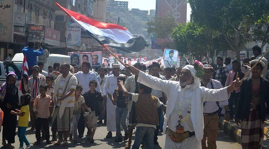 جانب من المسيرات التي شهدتها مدينة تعز صباح اليوم